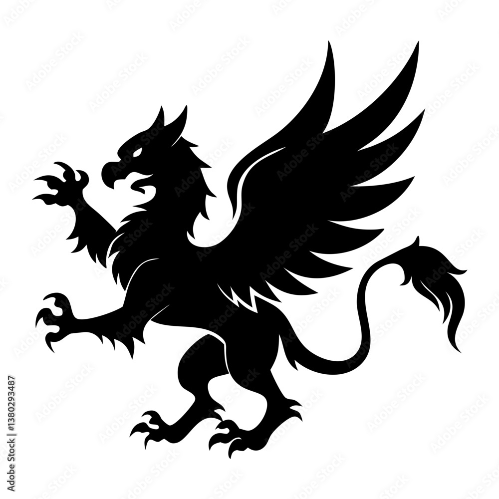 Fototapeta premium A fierce black silhouette of a griffin