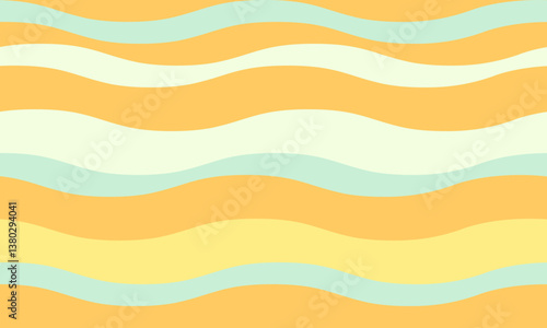 Abstract wavy stripes in pastel yellow, cream, and mint green create a cheerful, summery pattern.  Perfect for backgrounds, textiles, or website designs needing a playful, optimistic aesthetic.