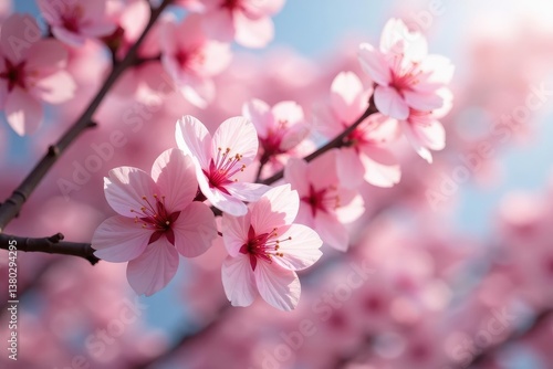 Delicate pink sakura blossoms in full bloom, creating a soft floral pattern , pastel, pattern