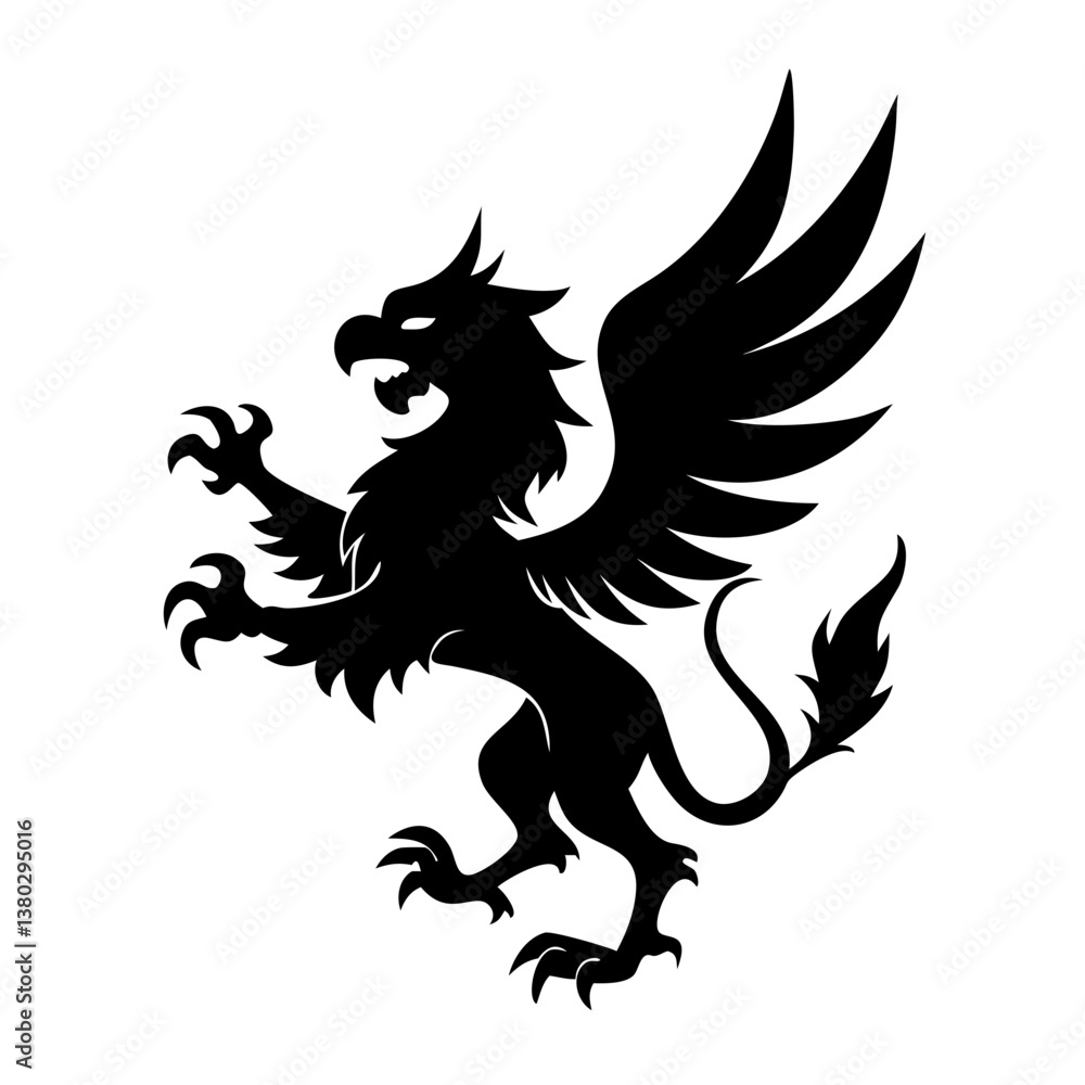 Fototapeta premium A fierce black silhouette of a griffin