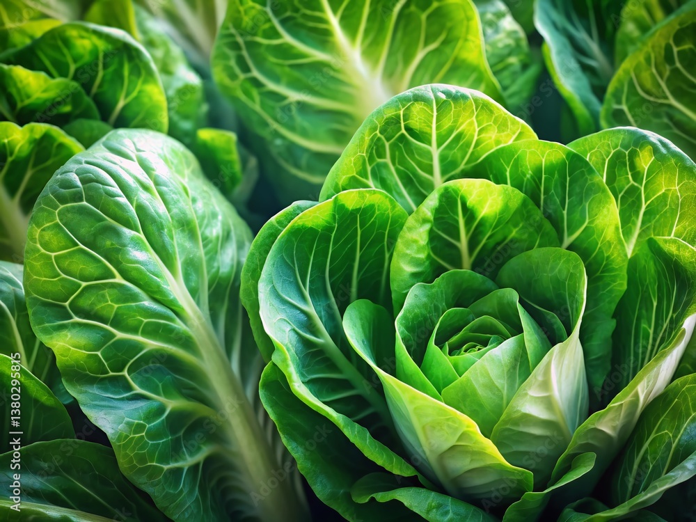 Obraz premium Fresh Romaine Lettuce: Crisp, Vibrant Leaves for Salads & Garnishes