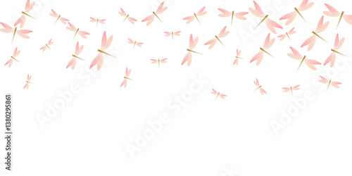 Fairy rosy pink dragonfly isolated vector background. Summer pretty damselflies. Simple dragonfly isolated girly wallpaper. Sensitive wings insects graphic design. Tropical creatures