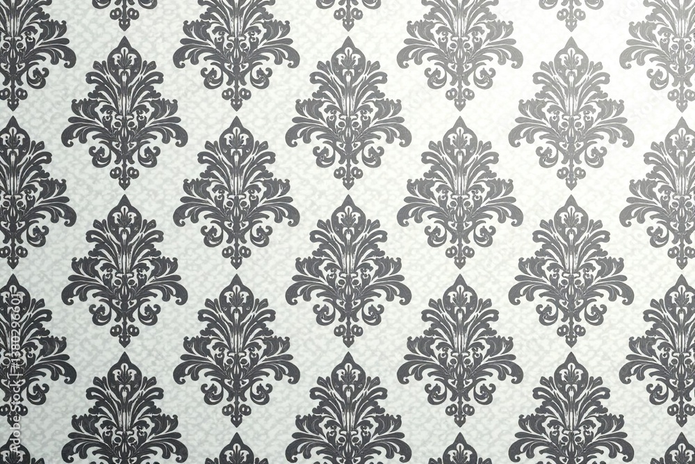 Obraz premium Intricate floral damask textile pattern in elegant grey and white , damask, brocade, flower