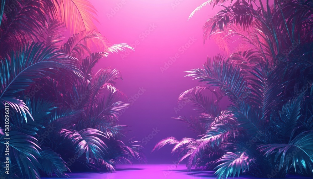 Obraz premium Neon Tropical Foliage Scene with Exotic Plants and Abstract Design
