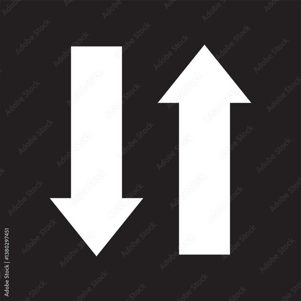 Long Up and Down arrow icon vector set . long arrow . exchange arrow icon , White horizontal long dual arrow. black background. 