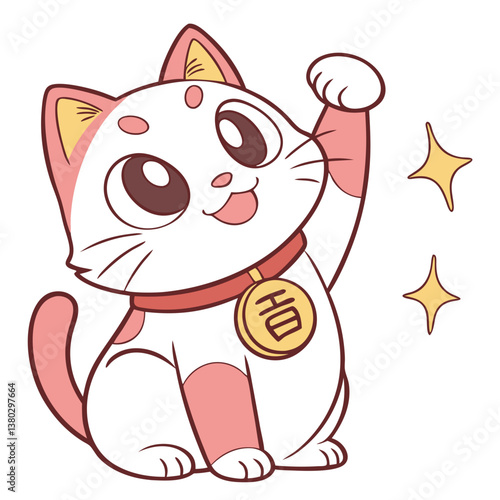 This adorable maneki neko features soft colors and a cheerful expression, raising its paw in a welcoming gesture. It embodies good fortune and is perfect for home decor or gifts