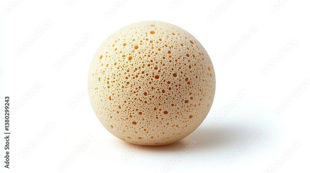 Beige porous sphere with many holes isolated on white background Beige porous sphere with many holes isolated on white background