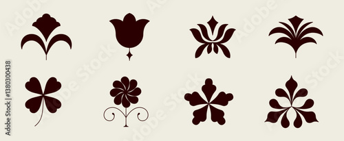 Vector set of logo design templates and graphic elements, organic cosmetics, floral illustration in simple linear hand drawn style, plants and flowers, natural products emblems