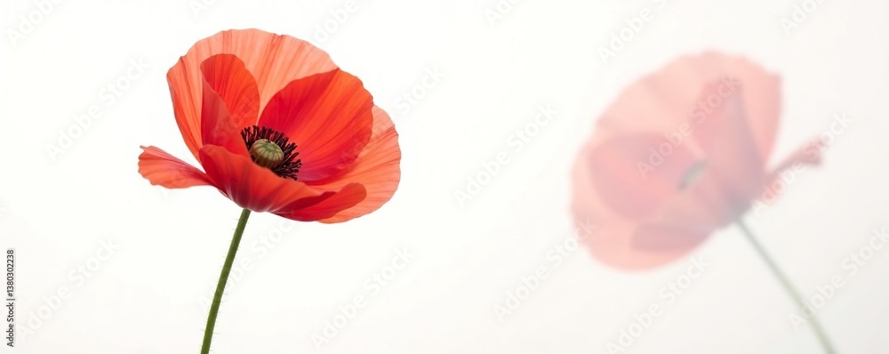 Obraz premium A solitary poppy isolated on white background, background, flowers, petals