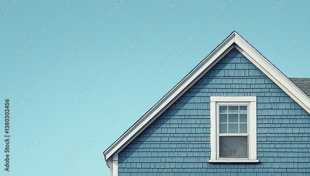 A serene blue house with a single window against a clear sky. Tranquil and peaceful. A serene blue house with a single window against a clear sky. Tranquil and peaceful.