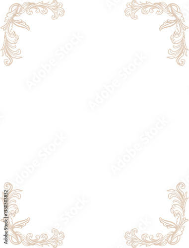 Whimsical graceful frame in regency style. Perfect for a Bridgerton-inspired wedding design (aesthetic, whimsical line art style). Monochrome digital illustration.PNG