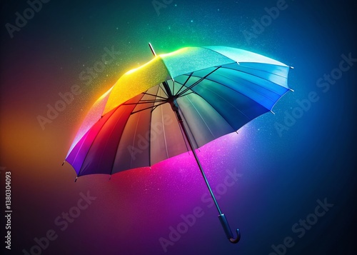 Futuristic Rainbow Umbrella Glowing Particles - Diagonal Composition Stock Photo