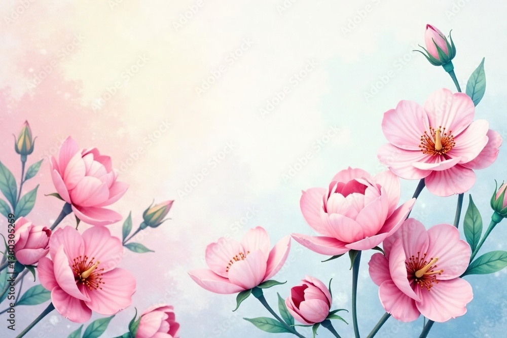 Naklejka premium Delicate watercolor floral wallpaper, soft pastel hues, pattern, nature