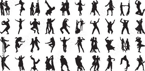 celebration Line art, joyous people dancing. Minimalistic design, ideal for event promotions, invitations, decor. Expressing happiness