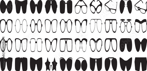 glasses, sunglasses, eyeglasses, spectacles, vector illustrations. different types of sunglasses, including aviator sunglasses, wayfarer sunglasses