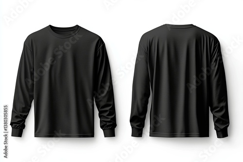 A front and back view display of a long sleeved black shirt