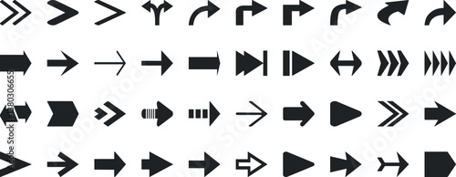 Flat arrow vector, diverse direction vector illustration, navigation, pointing symbols, black arrows