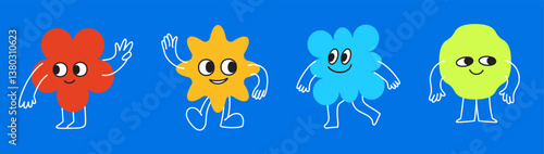 Vector logo design template and graphic elements for advertising, branding, posters and banners, funny cartoon illustrations with smiling character and mascots, abstract stickers and line icons