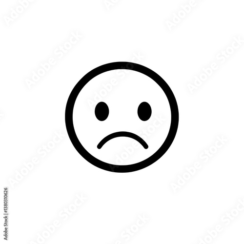 Round sad face with downturned mouth and a frowning expression in black outline style on a white background.