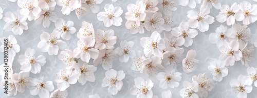 Soft cherry blossoms in light pink bloom against a calming sky blue backdrop, creating a harmonious and aesthetic flat design