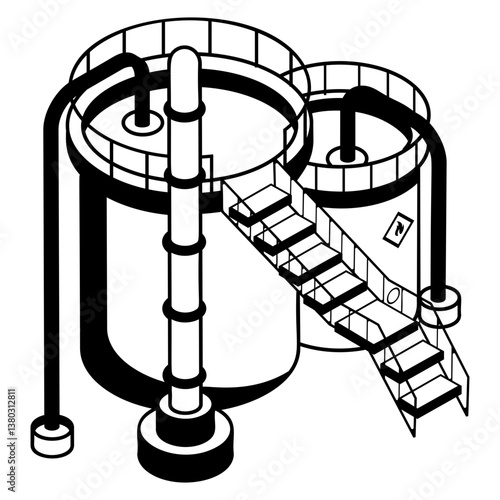 gaseous silo Storage Tanks isometric Concept, Pair of Cylinder Fuel Tanker with Stairs Vector outline icon Design, Oil Gas industry Symbol, Hydrocarbon Energy Sector Sign, Service supply  illustration