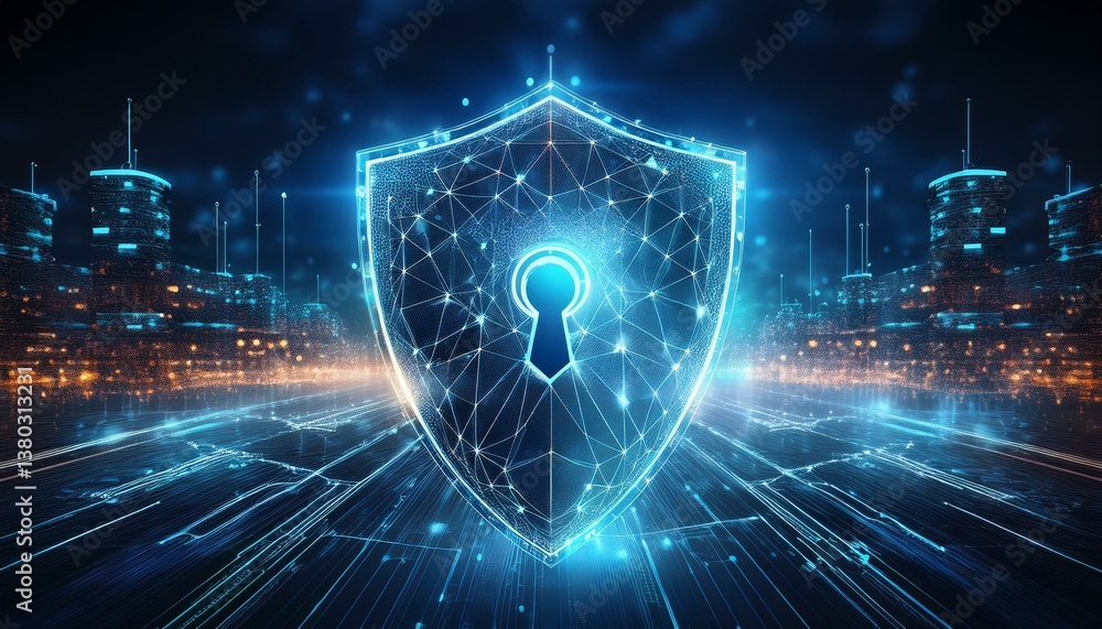 Fototapeta premium binary code with shield and lock for security concept