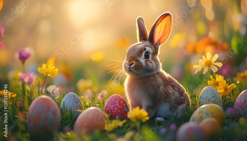 Cute Easter bunny, Easter eggs, easter bunny with easter eggs
