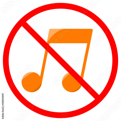 No music sign orange musical note inside red prohibition circle