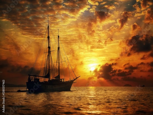 Golden Hour Sailboat: Dramatic Sunset Seascape Photography