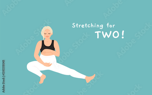 Pregnant women doing prenatal yoga exercises set. Mothers with bellies at fitness workout during pregnancy. Stretching gymnastics for moms. Flat vector illustration isolated on white background