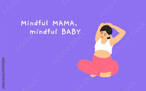 Pregnant women doing prenatal yoga exercises set. Mothers with bellies at fitness workout during pregnancy. Stretching gymnastics for moms. Flat vector illustration isolated on white background