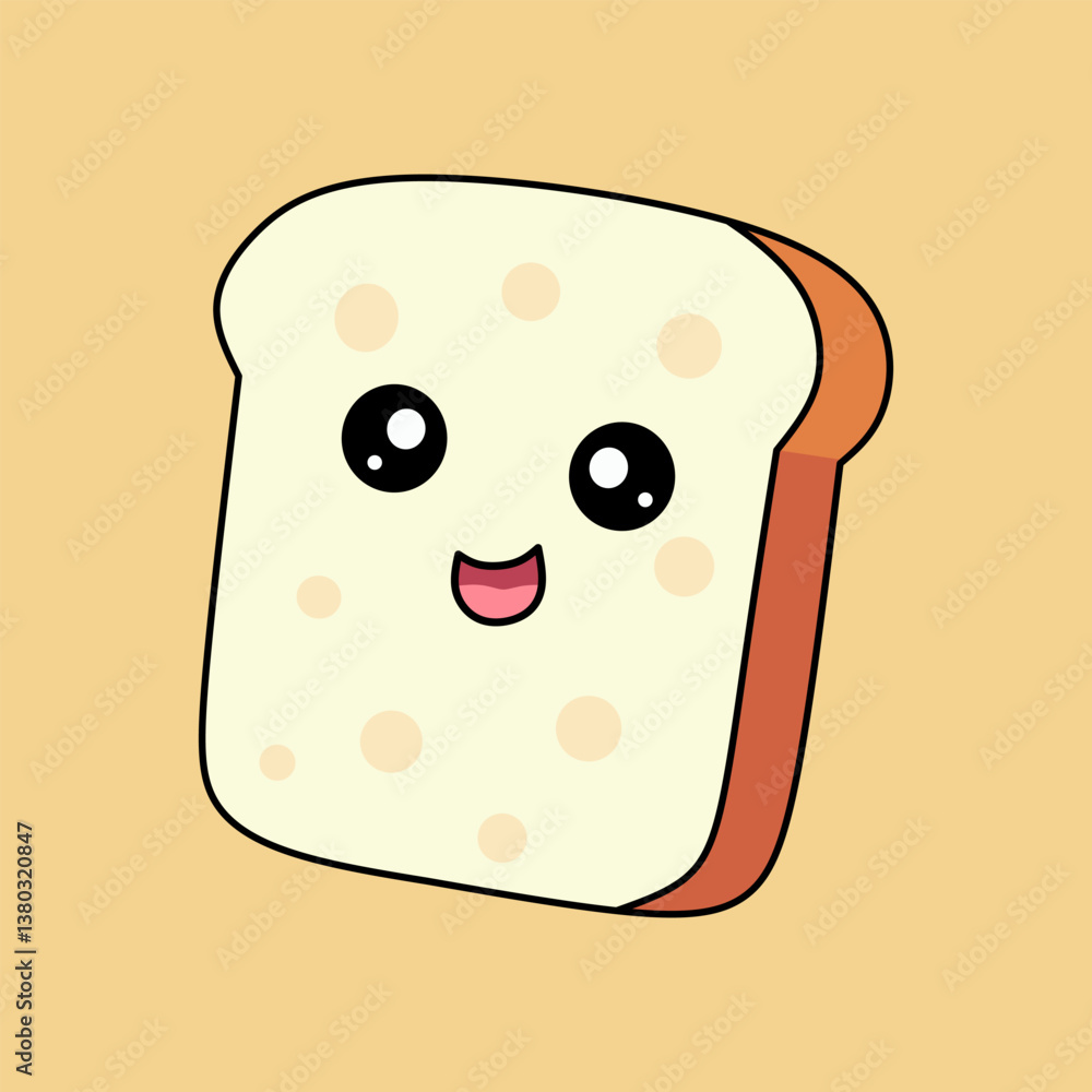 Cartoon Slice of Bread Smiling with a Cute Kawaii Style Cartoon Slice of Bread Smiling with a Cute Kawaii Style