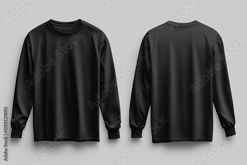 Front and back views of a black long sleeve shirt