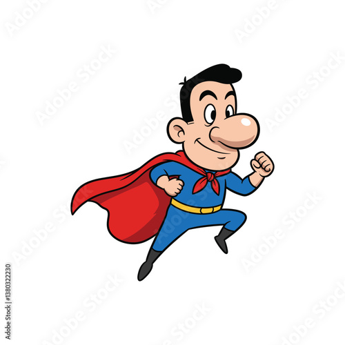 Cartoon Superhero Man Flying Vector - Action Illustration
