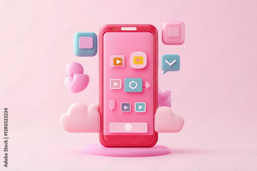 3D Smartphone Social Communication App Concept with Chat Bubbles, Icons, and Minimal Design 3D Smartphone Social Communication App Concept with Chat Bubbles, Icons, and Minimal Design