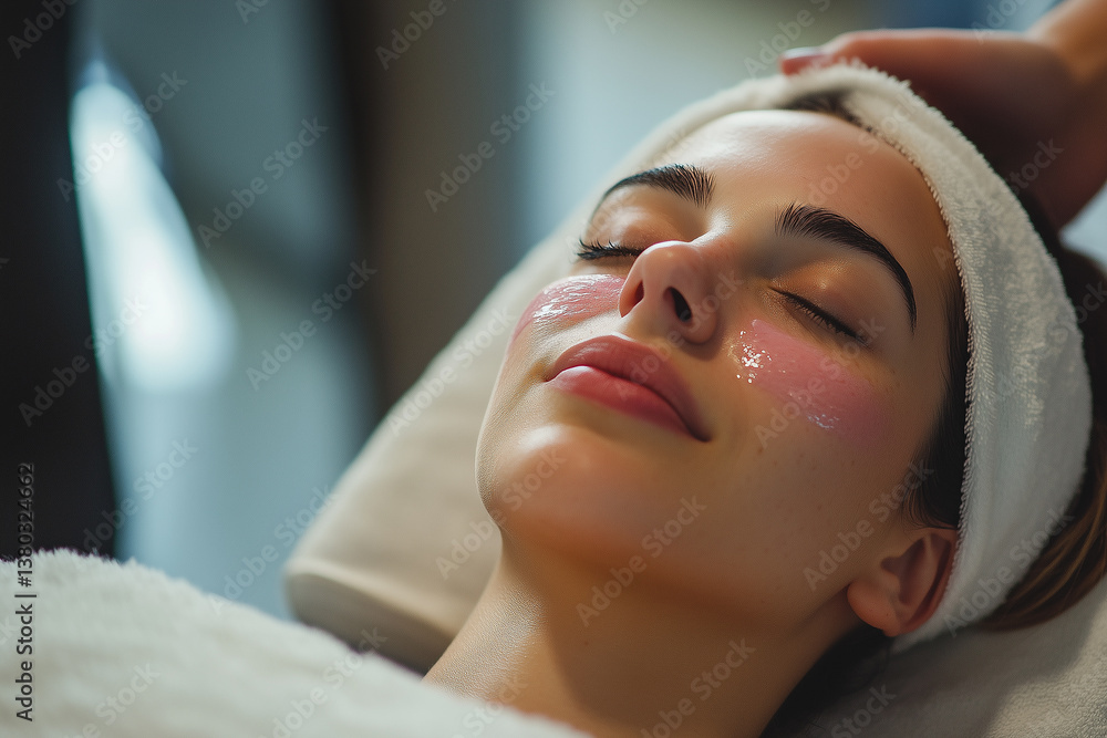 Woman receiving facial cosmetic injection at beauty clinic.