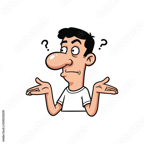 Cartoon Man Shrugging Vector - Confused with Question Marks Illustration
