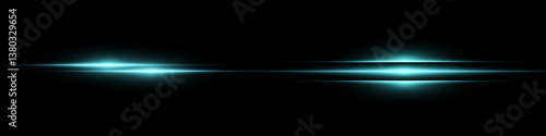 Bright horizontal beam of light on black background. Glowing laser effect creating futuristic and sci-fi aesthetics. Suitable for technology, energy, speed and digital design themes.