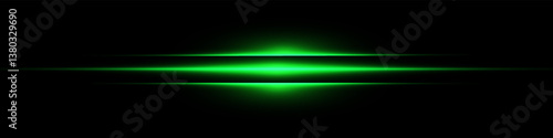 Bright horizontal beam of light on black background. Glowing laser effect creating futuristic and sci-fi aesthetics. Suitable for technology, energy, speed and digital design themes.
