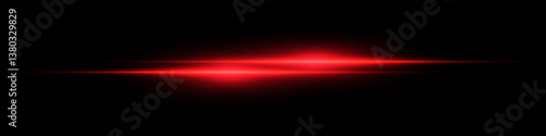 Bright horizontal beam of light on black background. Glowing laser effect creating futuristic and sci-fi aesthetics. Suitable for technology, energy, speed and digital design themes.
