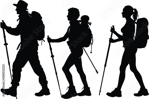 set of Hiker Illustration vector silhouettes 