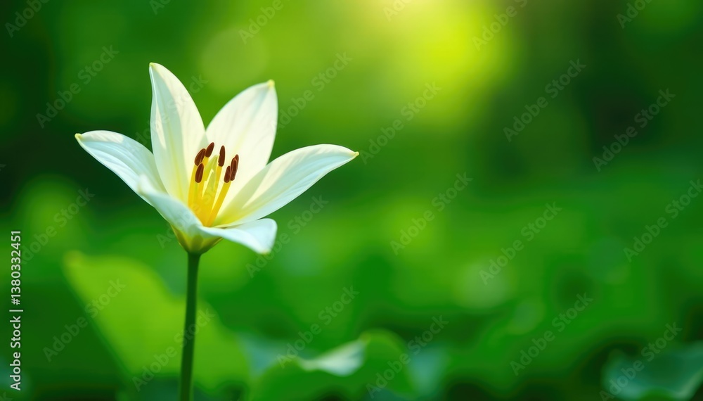 Fototapeta premium White lily flower in a lush green environment with soft focus, serene, natural, green