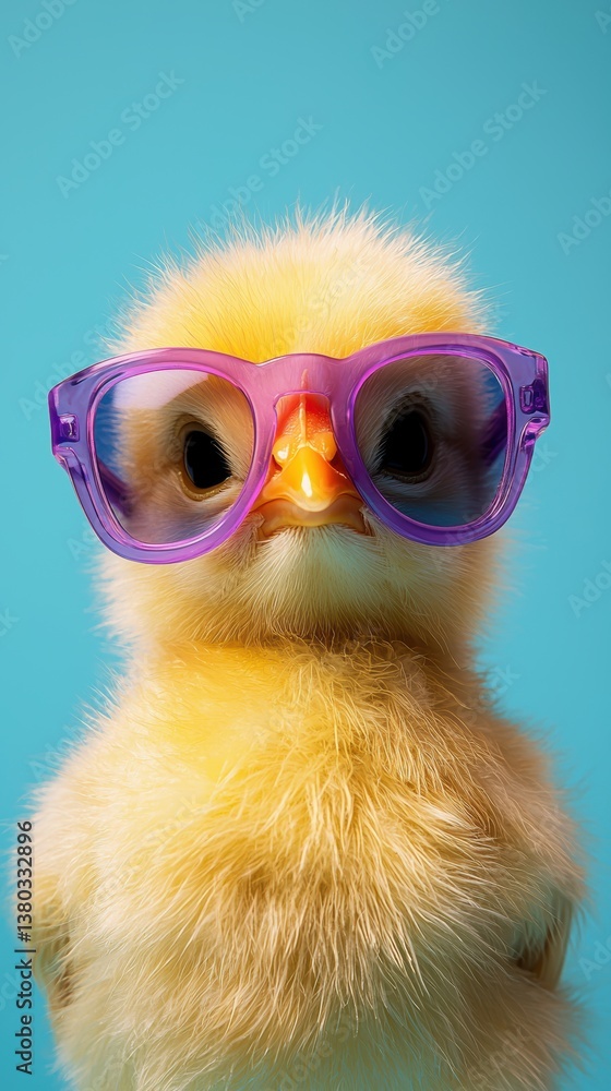 Charming chick a playful twist in bright purple sunglasses Charming chick a playful twist in bright purple sunglasses