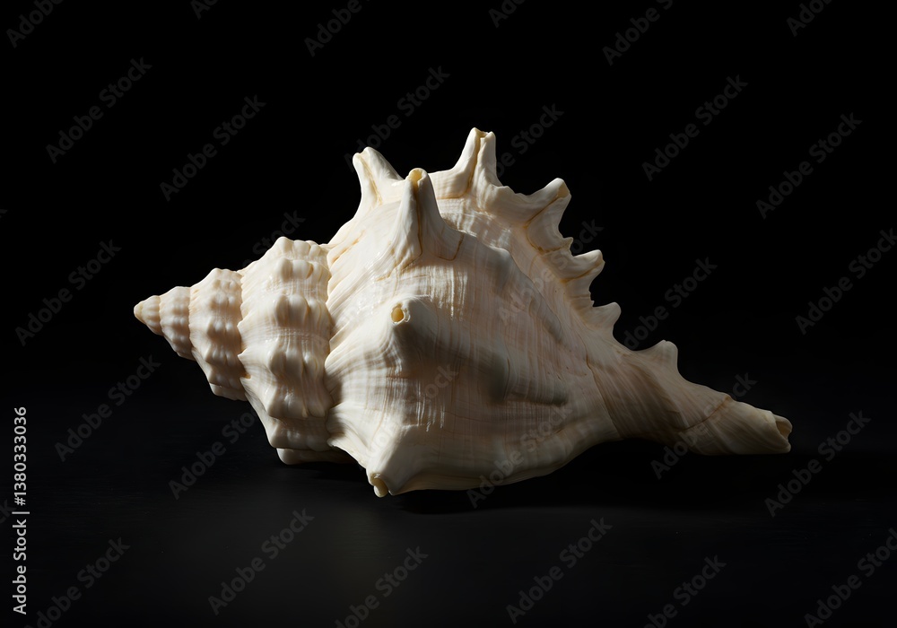 Conch Shell on Black Background Ocean Life, Marine Animal, Seashell Illustration, Nature's Beauty, Studio Shot. Conch Shell on Black Background Ocean Life, Marine Animal, Seashell Illustration, Nature's Beauty, Studio Shot.