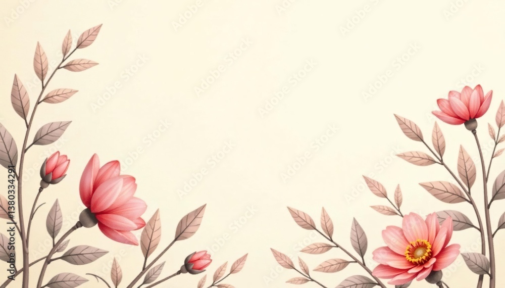 Naklejka premium Subtle floral motif with muted tones on cream backdrop, summer, interior