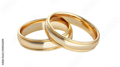 Golden wedding rings isolated on white transparent background, cut out png