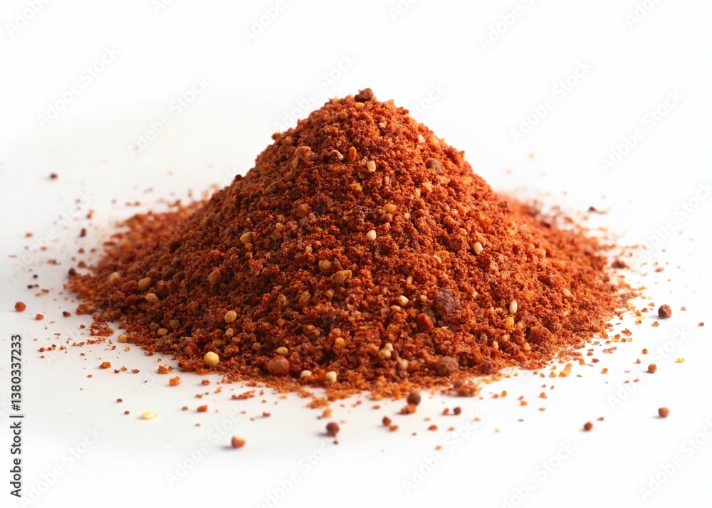 Heap of Dried Chili Pepper Flakes Isolated on White Background - Culinary Spice Ingredient Heap of Dried Chili Pepper Flakes Isolated on White Background - Culinary Spice Ingredient