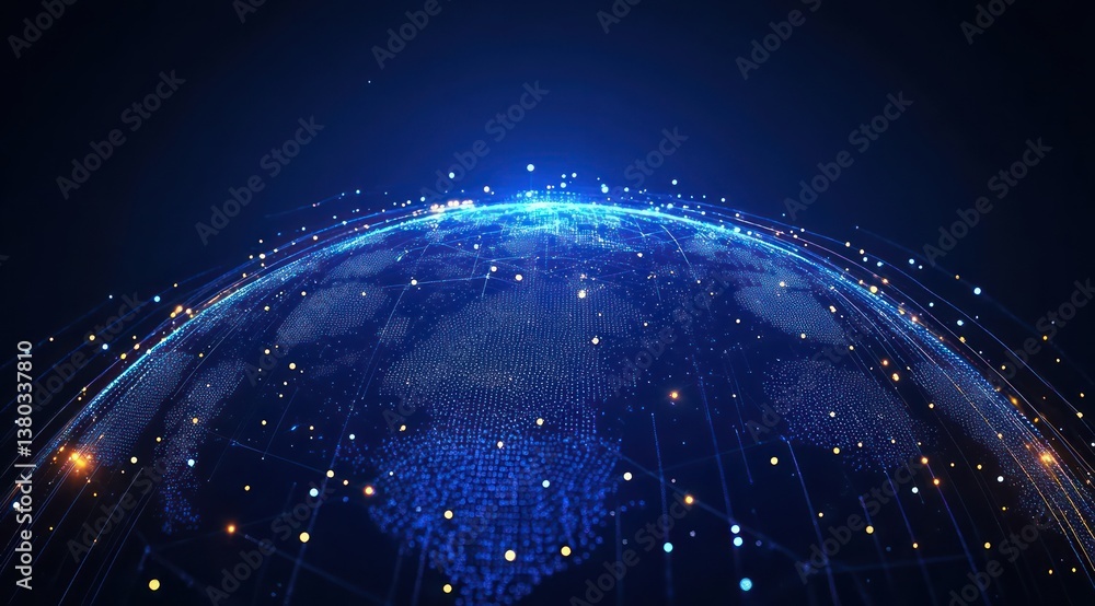 Obraz premium Futuristic Earth Digital Art Illustrating Global Connectivity and Trade in a Tech-Driven World