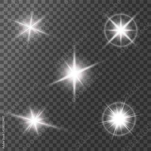 Lens Flare, light glow effect. sun or realistic shining star with backlight effect. bokeh glitter and sparkles or sparkles on transparent background.