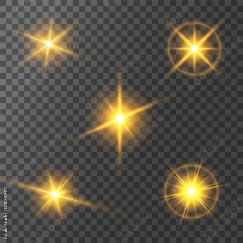 Lens Flare, light glow effect. sun or realistic shining star with backlight effect. bokeh glitter and sparkles or sparkles on transparent background.